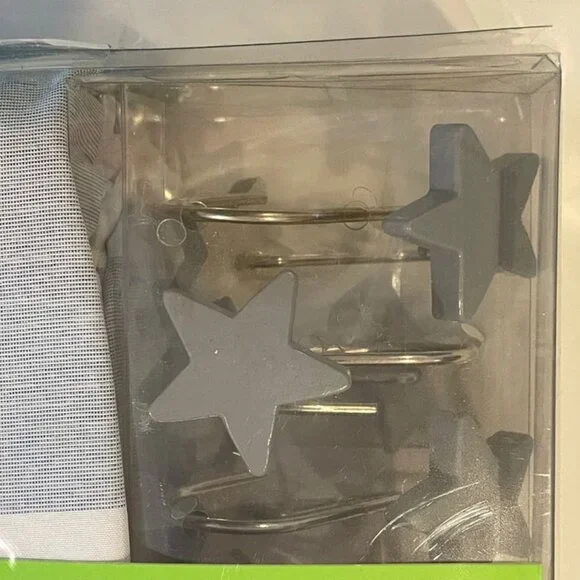 Charter Club Kids blue striped Shower Curtain W/Star shaped Hooks, 13 piece set - Picture 9 of 12